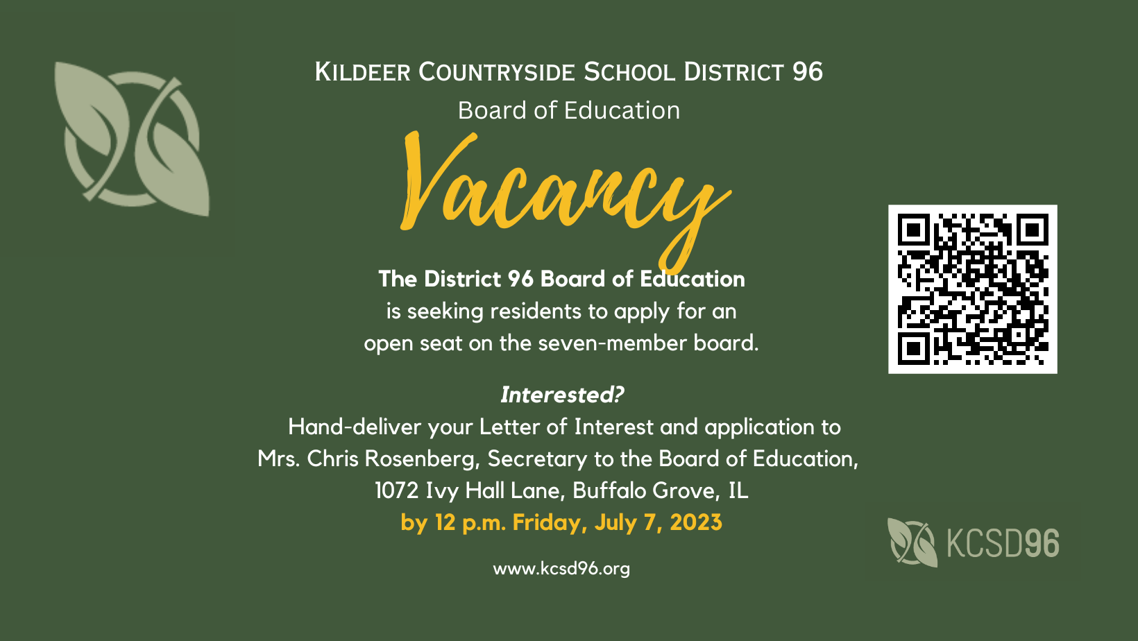 KCSD 96 Board of Education Vacancy 2023