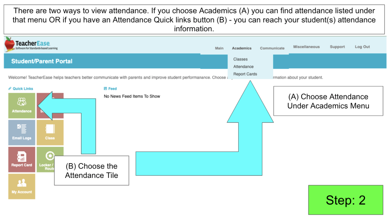 Step 2: Two Ways to view Attendance in TeacherEase