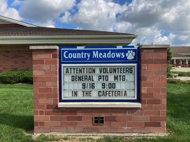 Country Meadows PTO meeting sign