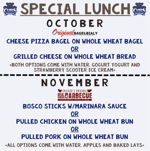 Special Lunch for October and November 2023