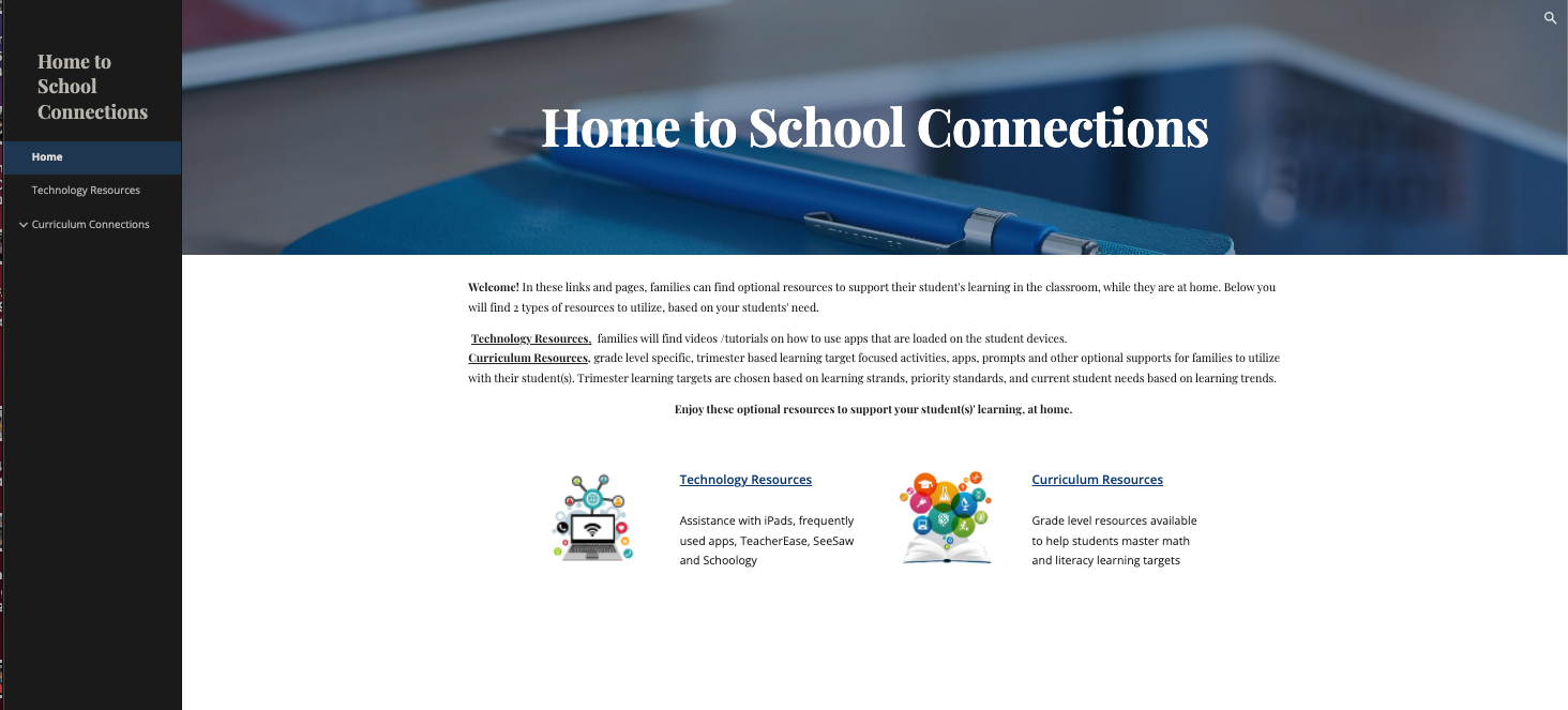 New Family Resource webpage: Home to School Connection