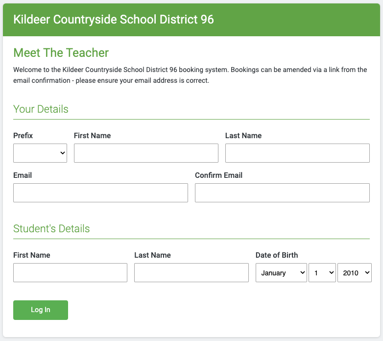 Meet The Teacher signup form