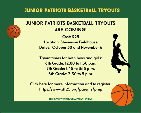 SHS Junior Patriots Basketball Tryouts, Oct. 30 and Nov.6, 2022