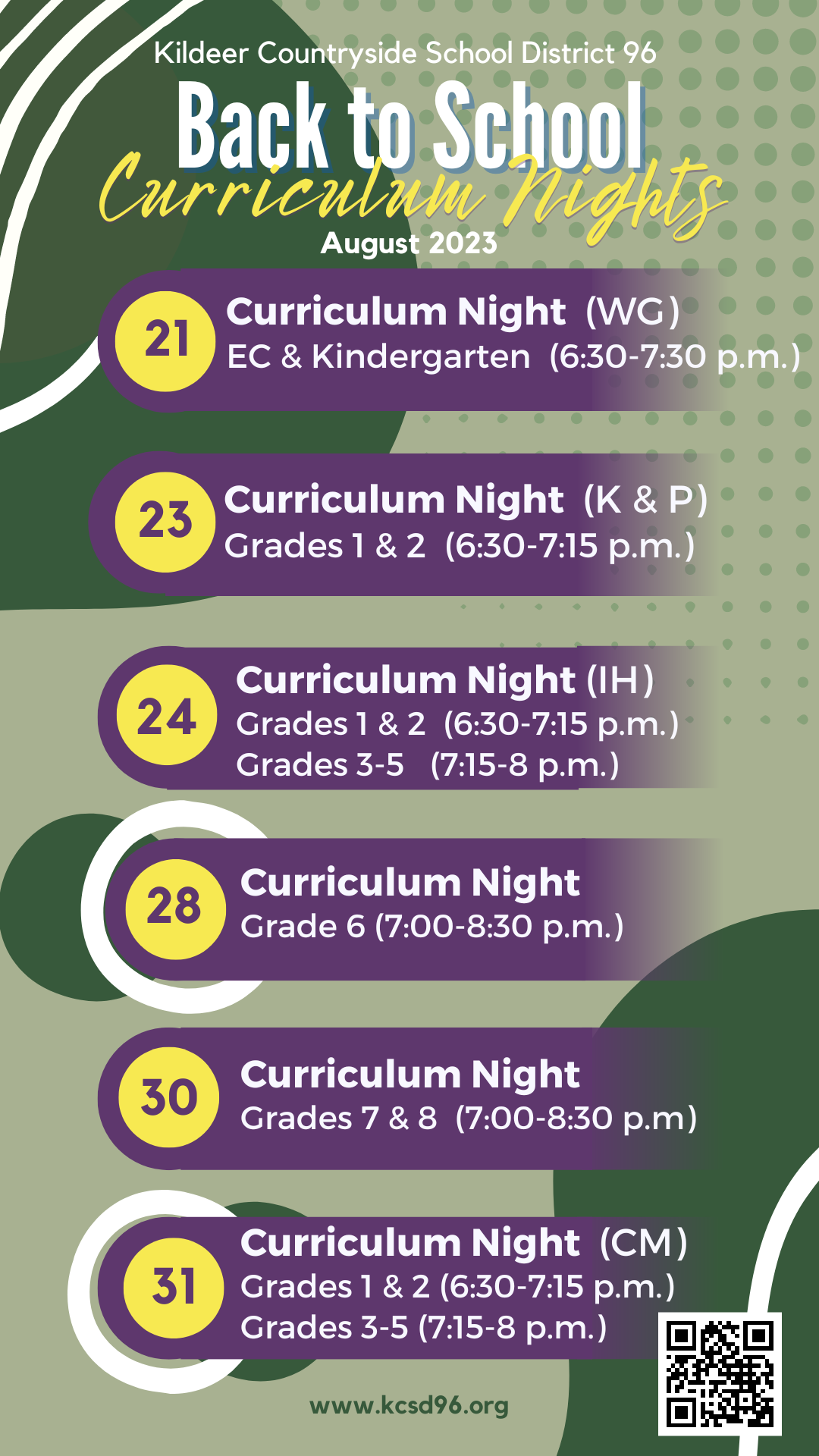 August 2023:  Curriculum Nights in District 96 Schools