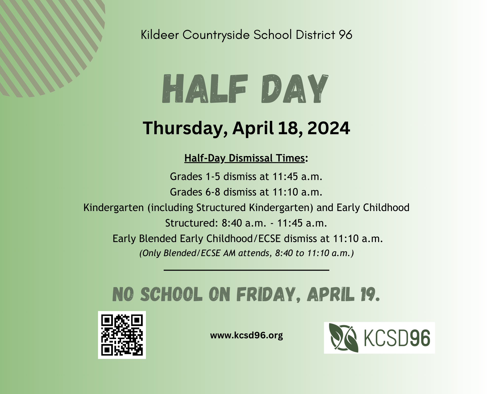 April 18, 2024 ~ Half Day of School 