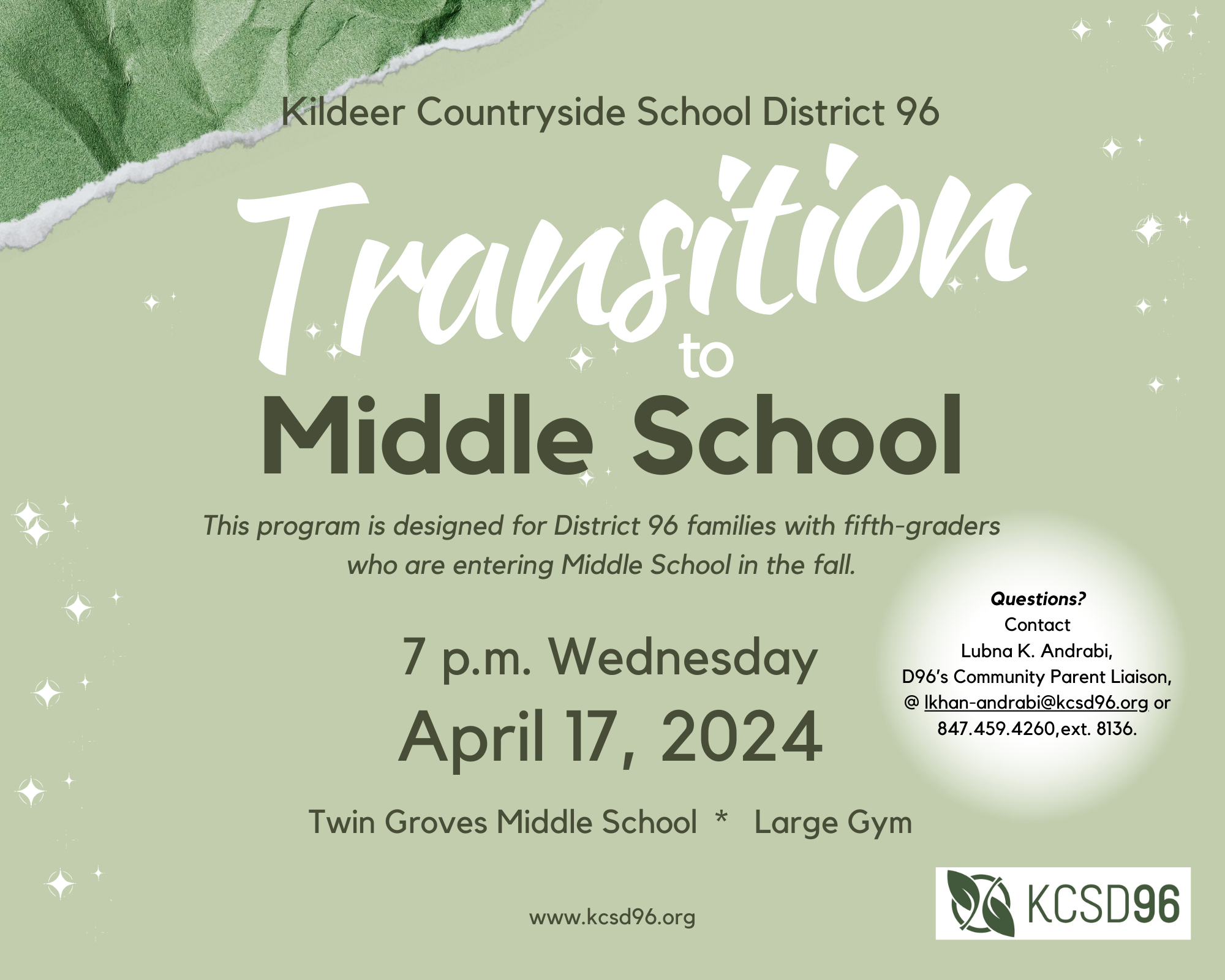 Transition to Middle School: April 17, 2024