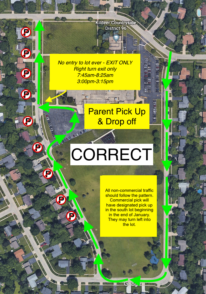 Map shows correct parent pickup and dropoff patterns
