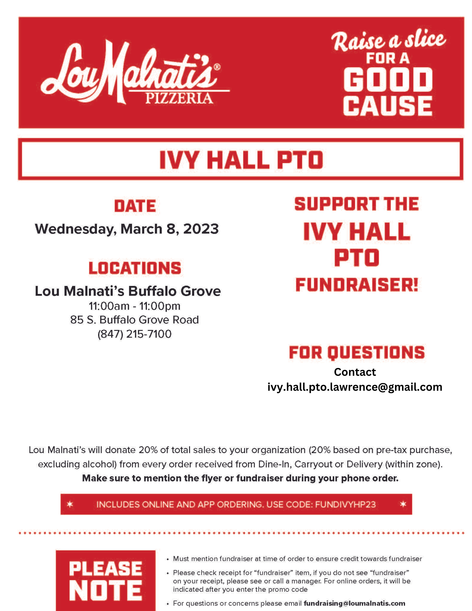 Lou Malnati Pizza Fundraiser: March 8, 2023