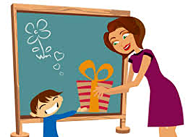 graphic of child giving teacher wrapped gift box