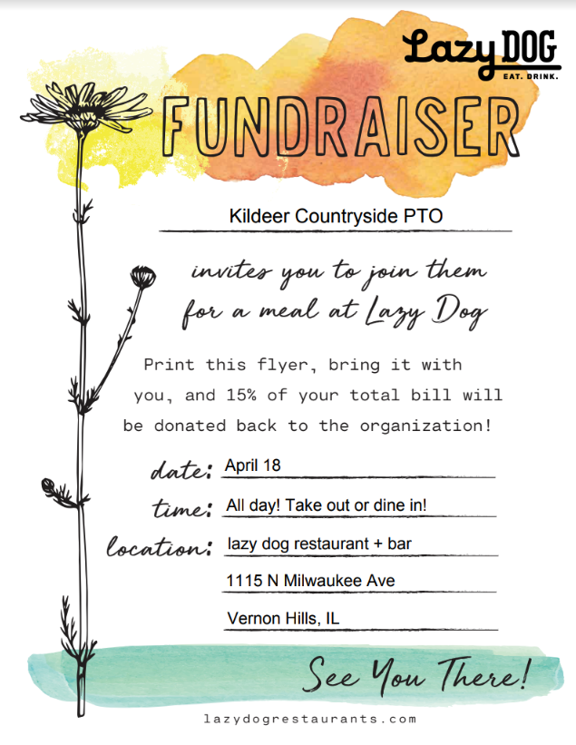 Kildeer PTO Fundraiser at Lazy Dog Restaurant on April 18 2024