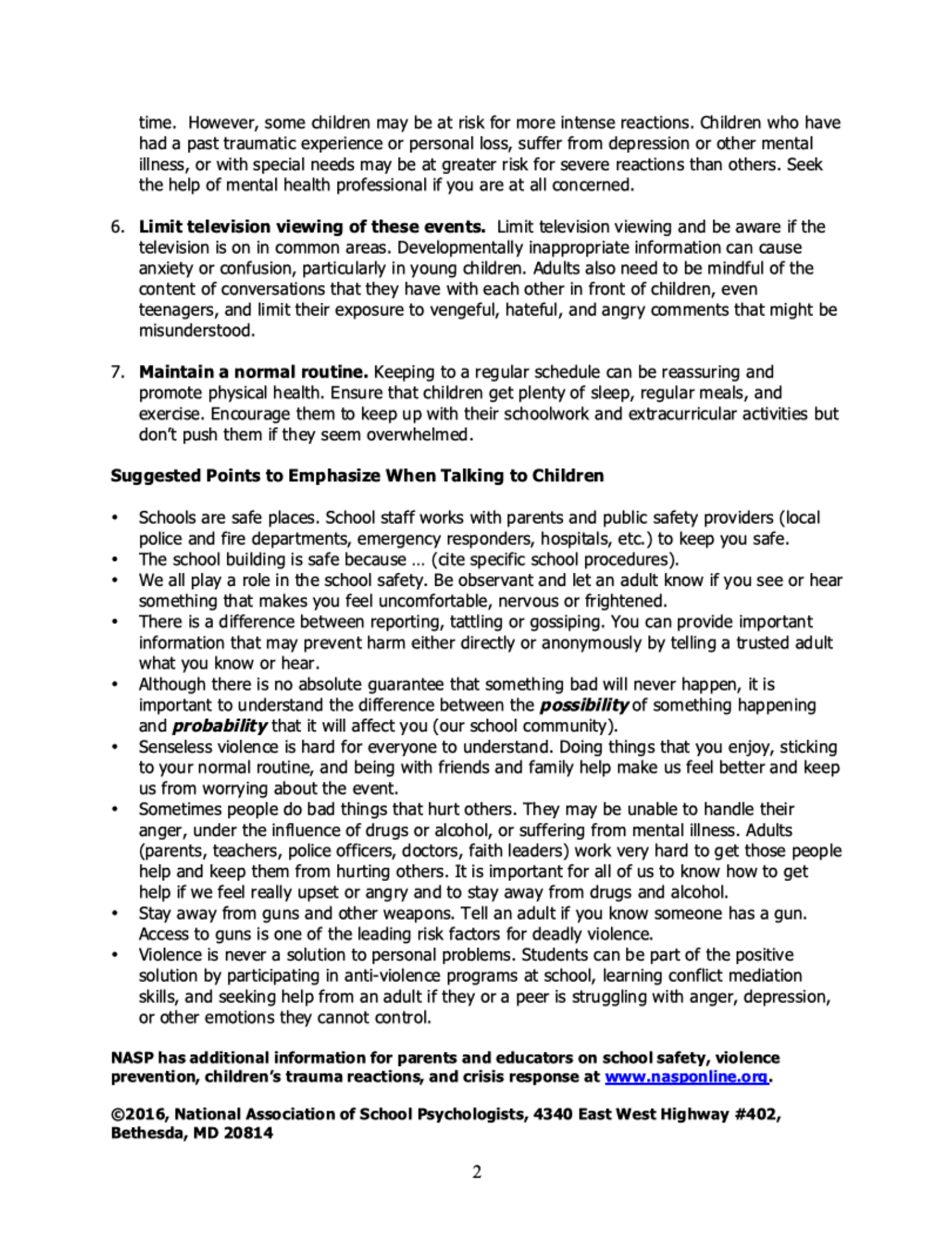 Talking to Children About Violence page 2 of 2 (Tips for Parents and Teachers)