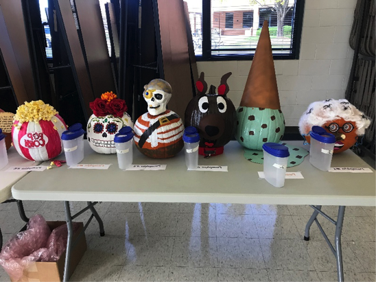 Decorated pumpkin contestants group one