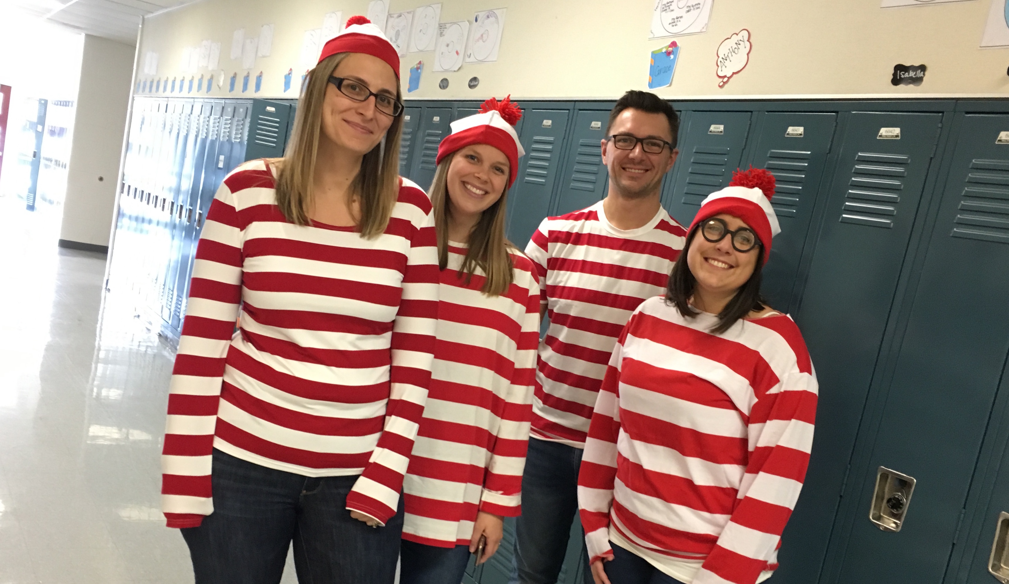 Teachers dressed as Waldo