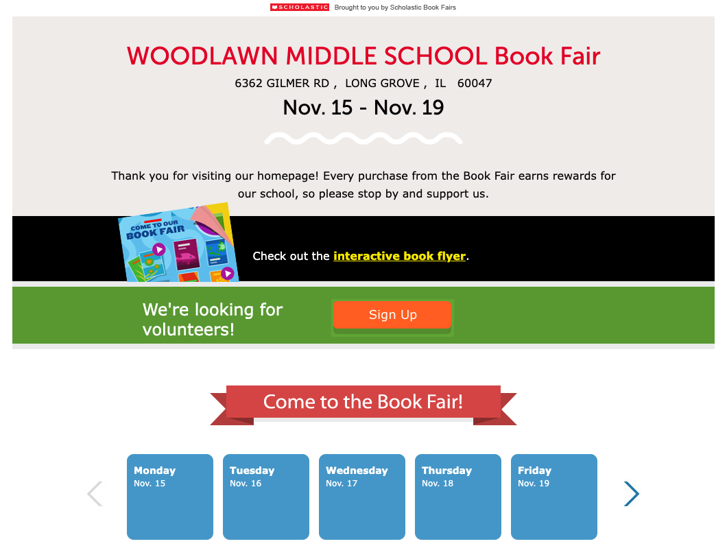 WMS Book Fair: Nov.16-19, 2021