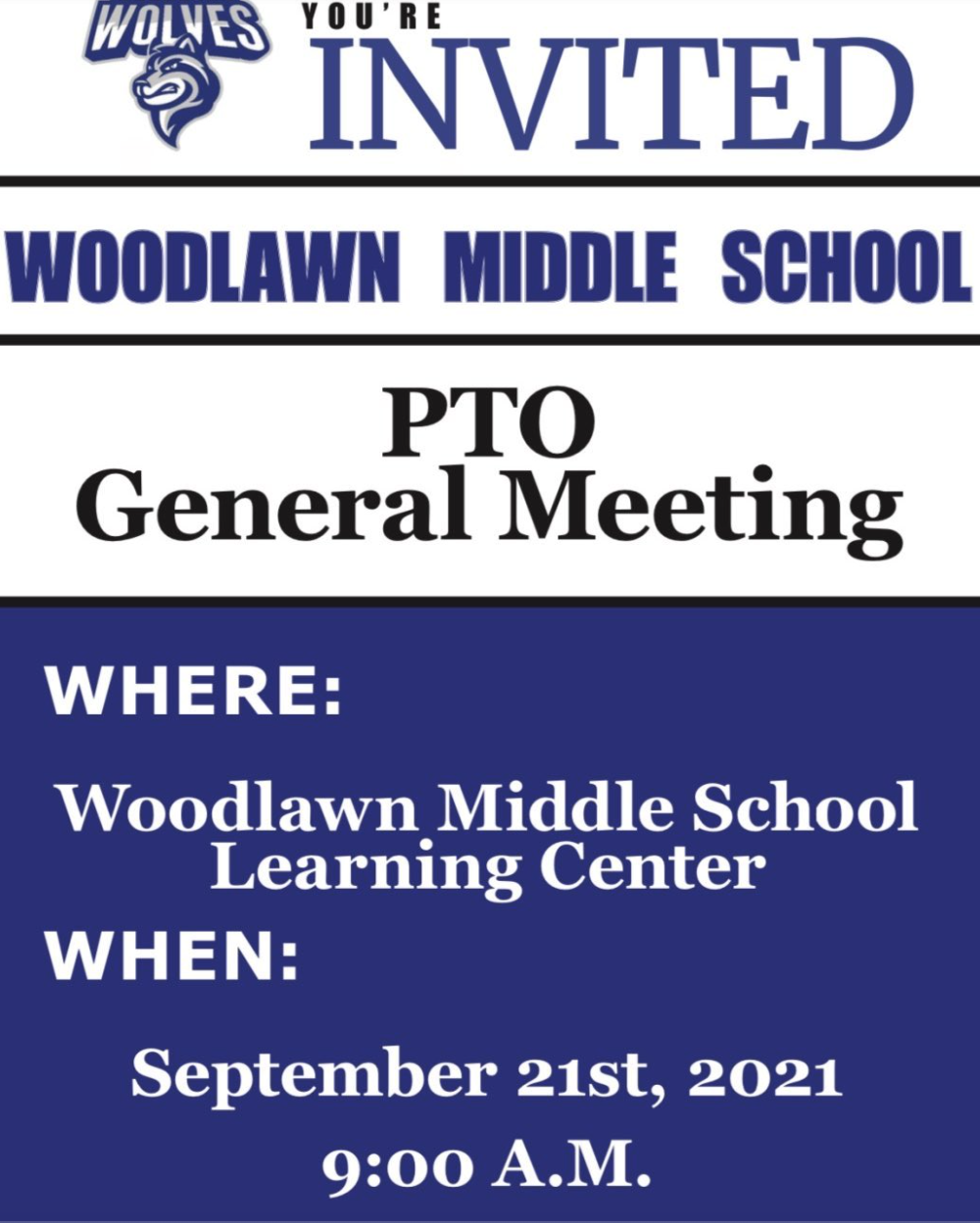 Woodlawn PTO Invites You: General Meeting, Sept. 21, 2021