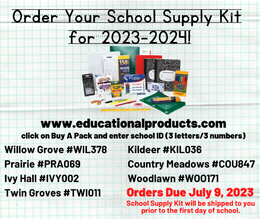 PTO School Supply Kit ordering placard April 2023