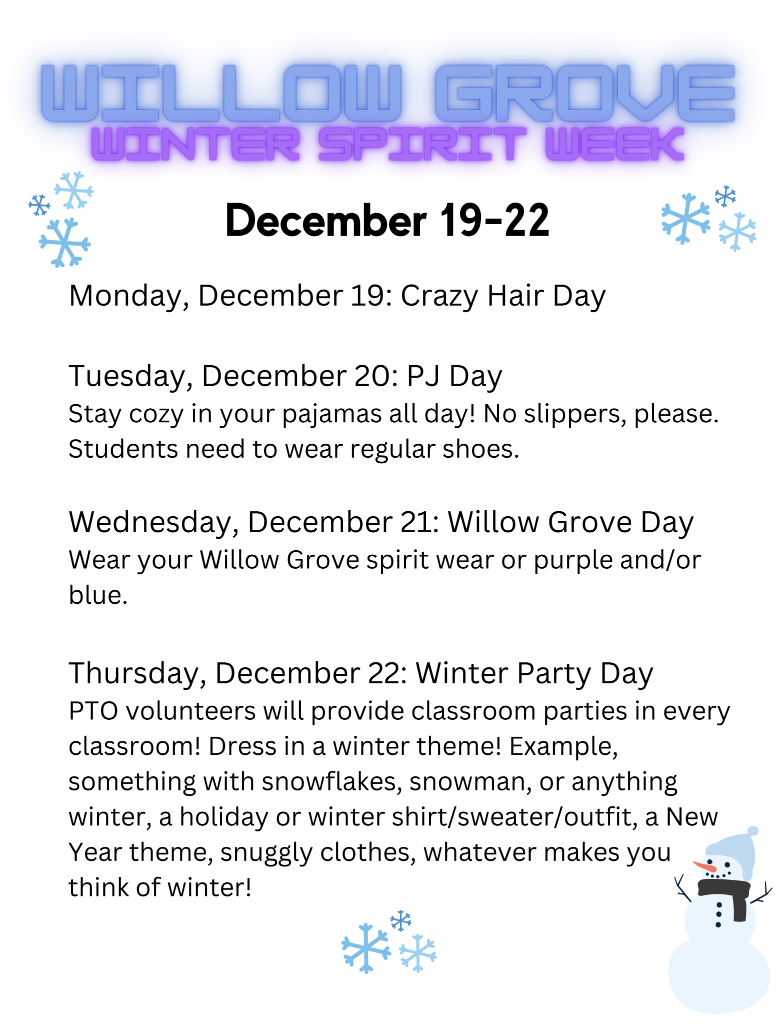 Willow Grove Winter Spirit Week, December 2022