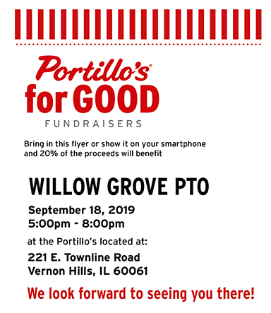 Portillo's flyer for the Willow Grove PTO advertising Sept. 18 donation opportunity
