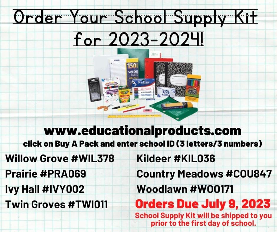 Willow Grove School Supply Kit 2023-24