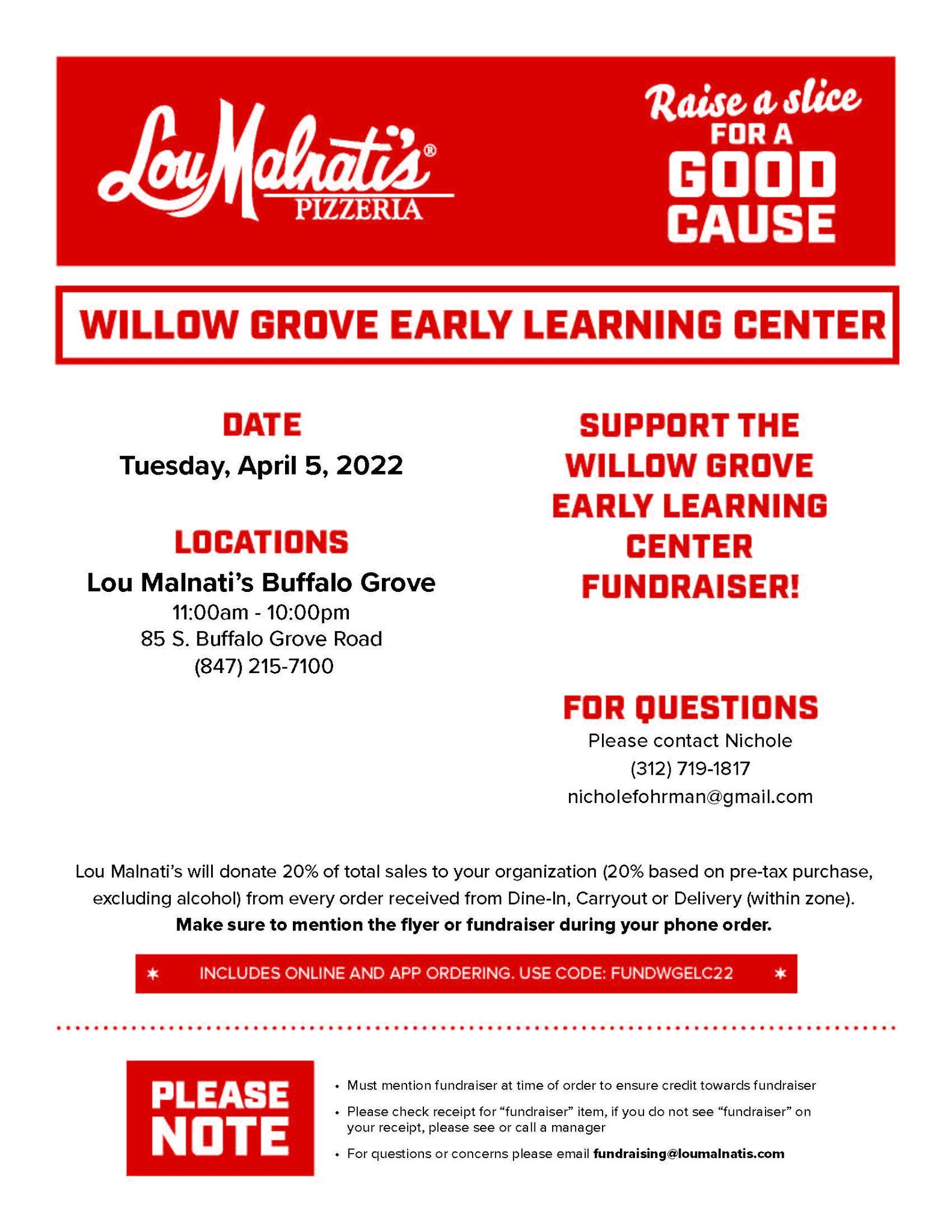 Willow Grove PTO Fundraiser: April 5 @ Lou Malnati's